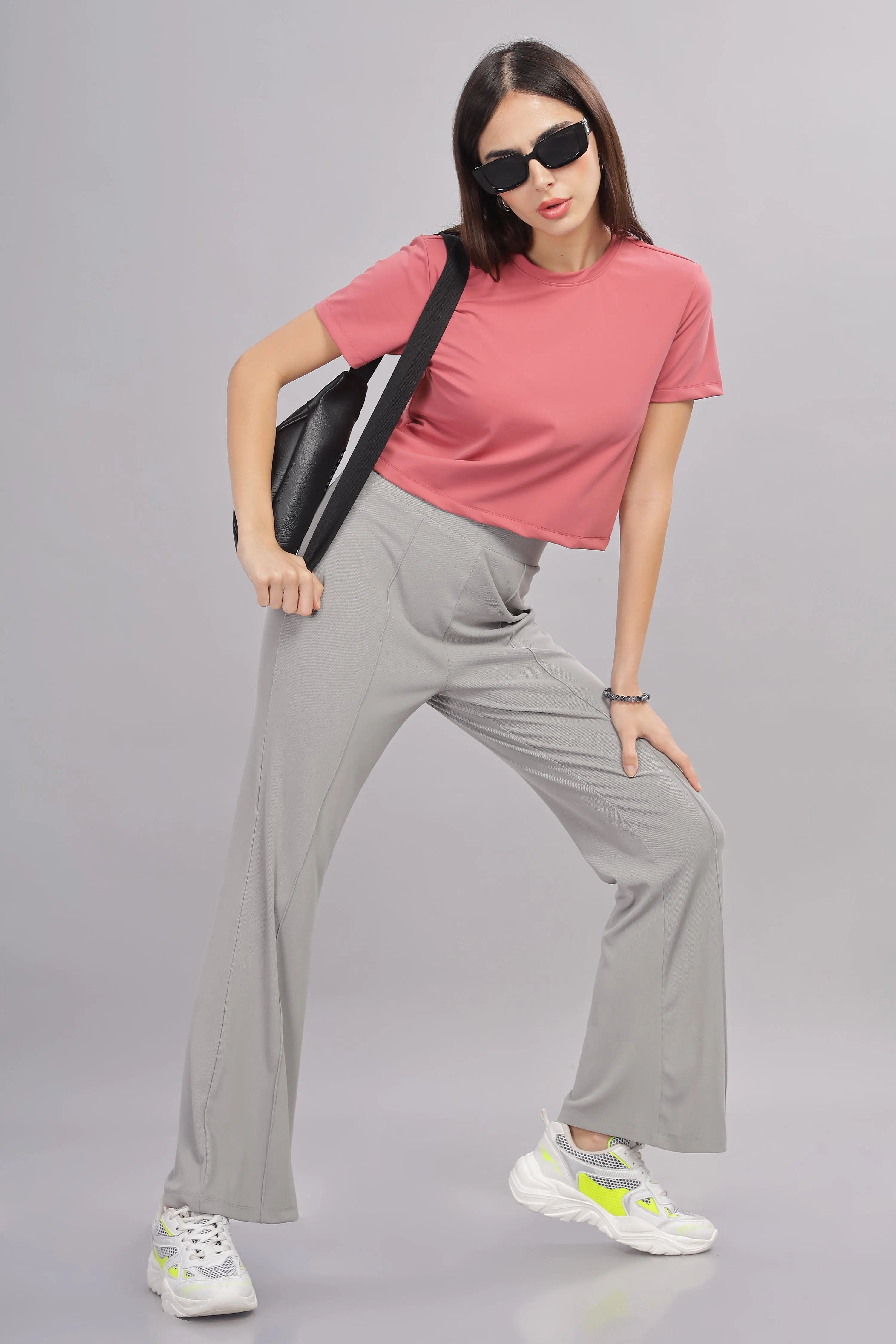 Women’s Super stretch flexible flare Pants- Domin8 (LIGHT GREY)