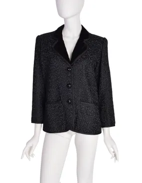 Yves Saint Laurent Vintage Black Embroidered Wool Velvet Blazer Jacket