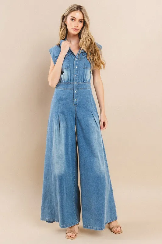 Zoey Wide Leg Denim Jumpsuit